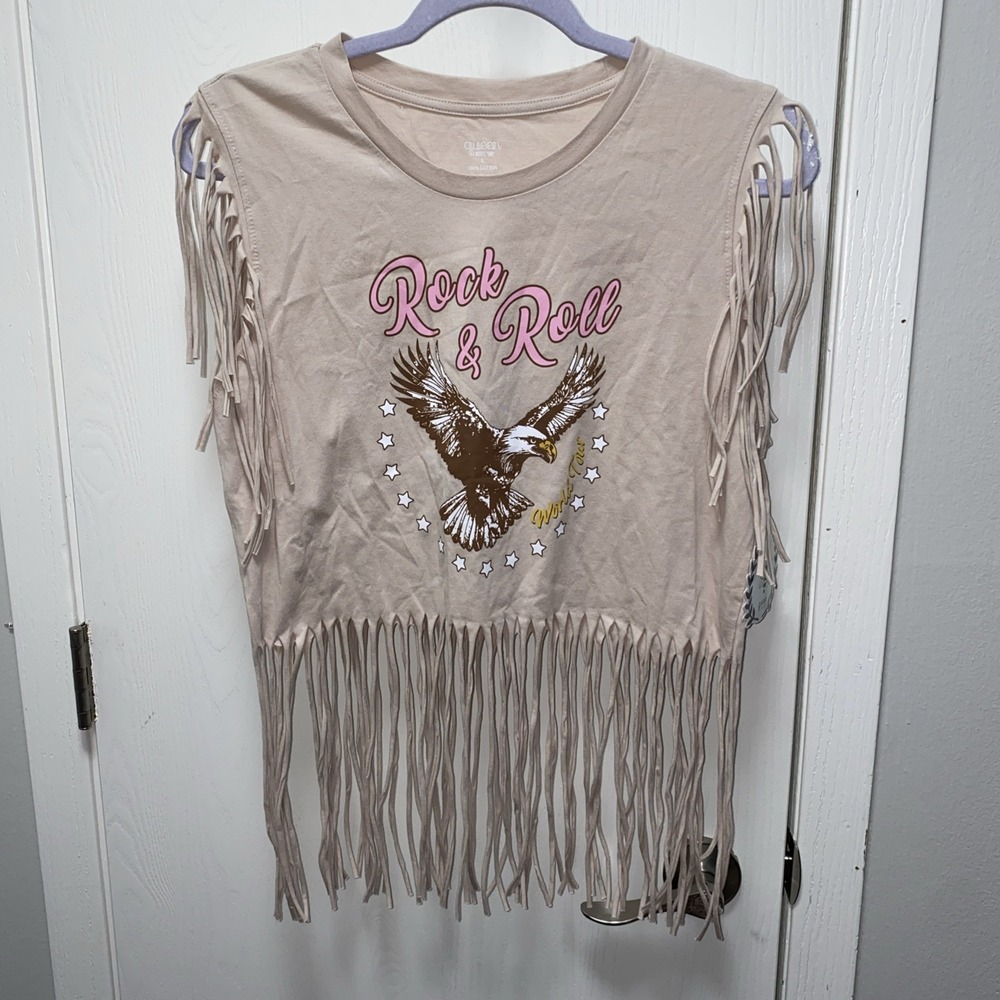 Queen Bees Fringe Rock And Roll Eagle Western Tank Large Cream Nwt  Summer